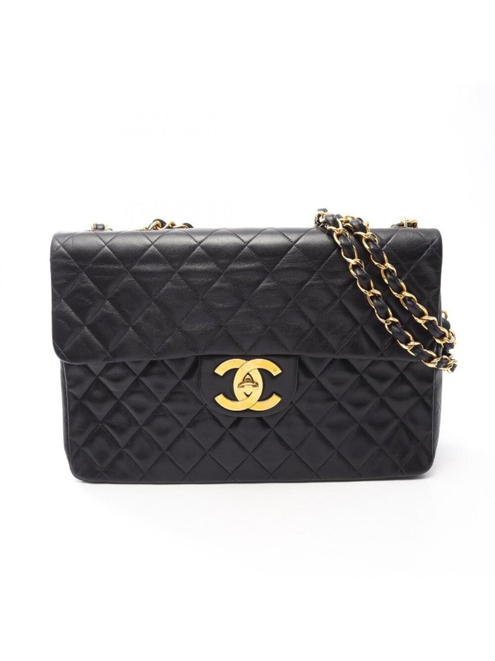 Chanel Shoulder Bag Maxi Quilted 34 Single Flap Black Lambskin Chain